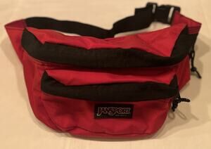 VTG 90’s Large JANSPORT RED Fanny Pack Belt Hike Buckle Bag 2-Zipper Pocket USA